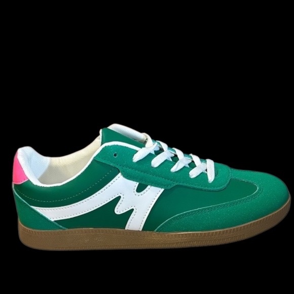 NWOT-Green Low-Top Sneakers with White Wave & Pink Accents - Picture 8 of 15